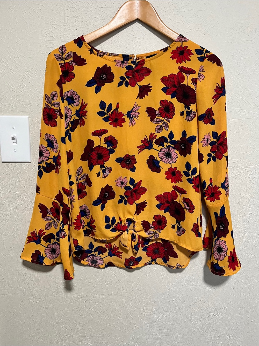 art class Mustard Floral Tie-Front Blouse
